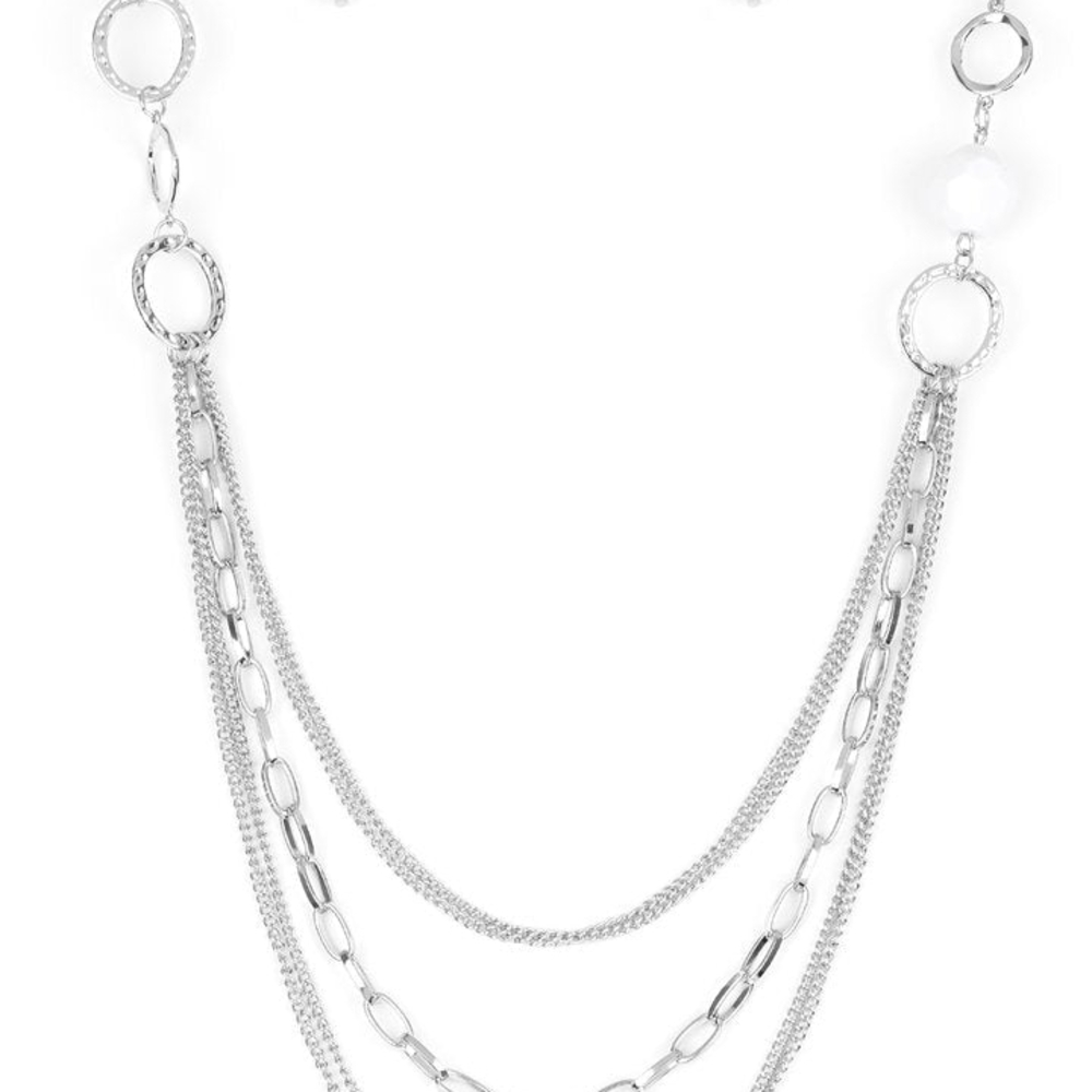 Margarita Masquerades Silver and White Geometric Necklace - Picture 2 of 3